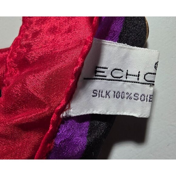 Vtg Echo Silk Scarf Stripes  Gold Buckle chain Design purple red white gold - Picture 4 of 7
